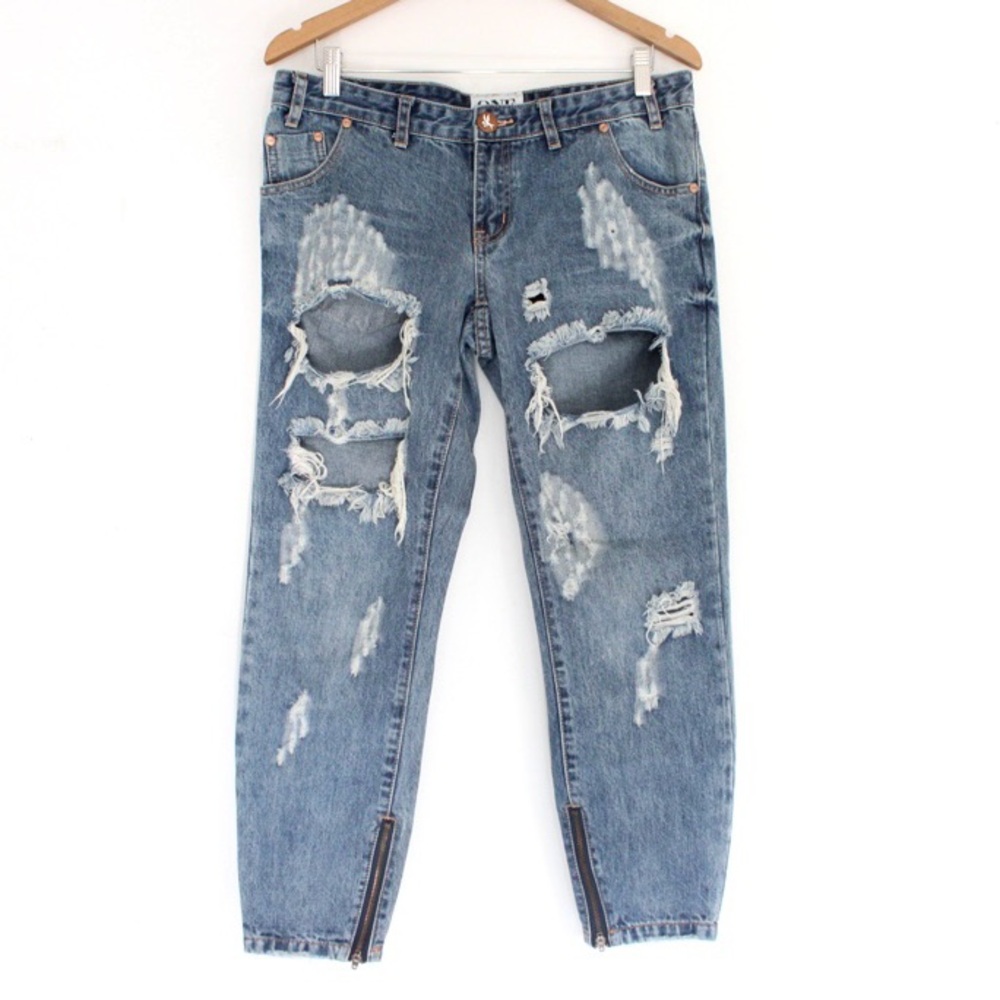 One Teaspoon Trashed Freebirds Distressed Low Rise Jeans